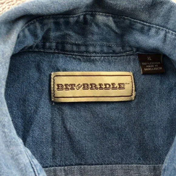 Bit & Bridle Men's Chambre Shirt XL Sleeveless Button Up Pocket Blue Denim Casua - Picture 8 of 15